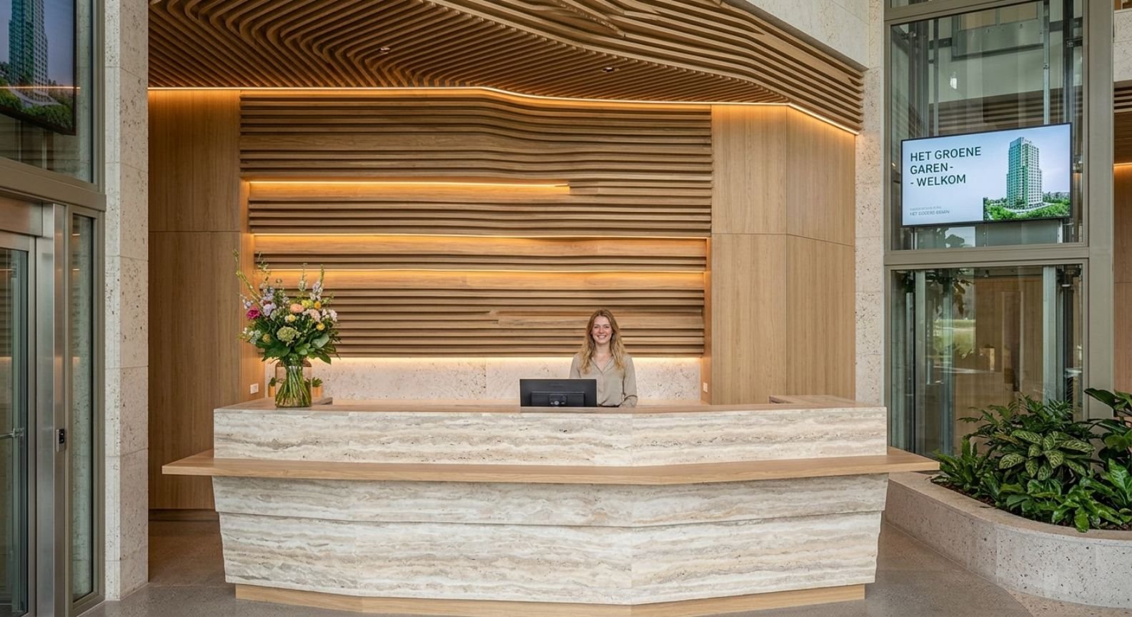 Archithello interieur render — balieontwerp hoofdgebouw 'Het Groene Baken'