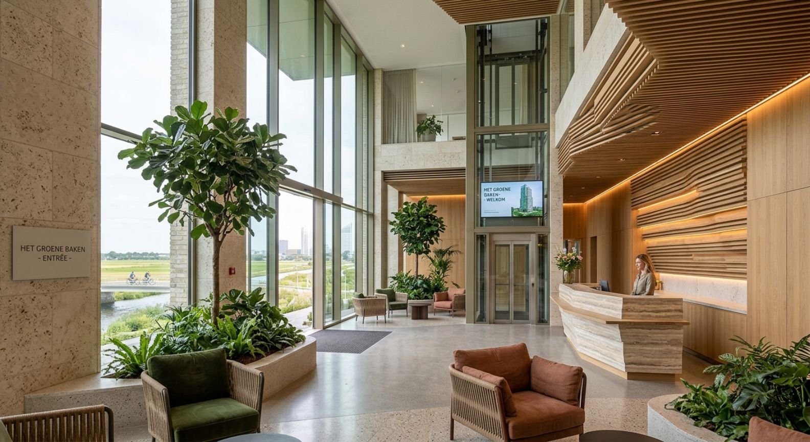 Archithello interieur render — entree en lobby appartemententoren 'Het Groene Baken'