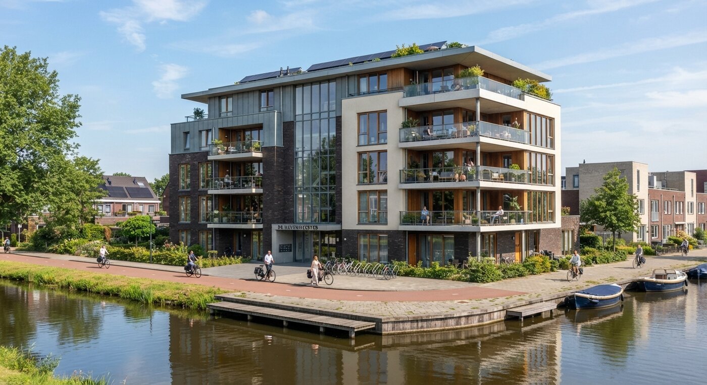 Archithello exterieur render — appartementencomplex aan het water