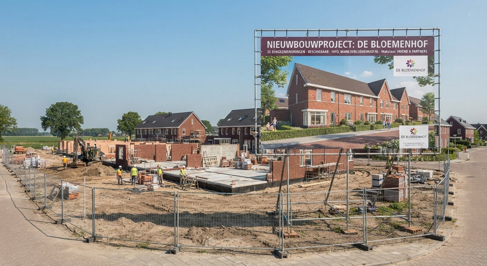 Archithello artist impression op bouwbord op locatie — voorbeeldmontage