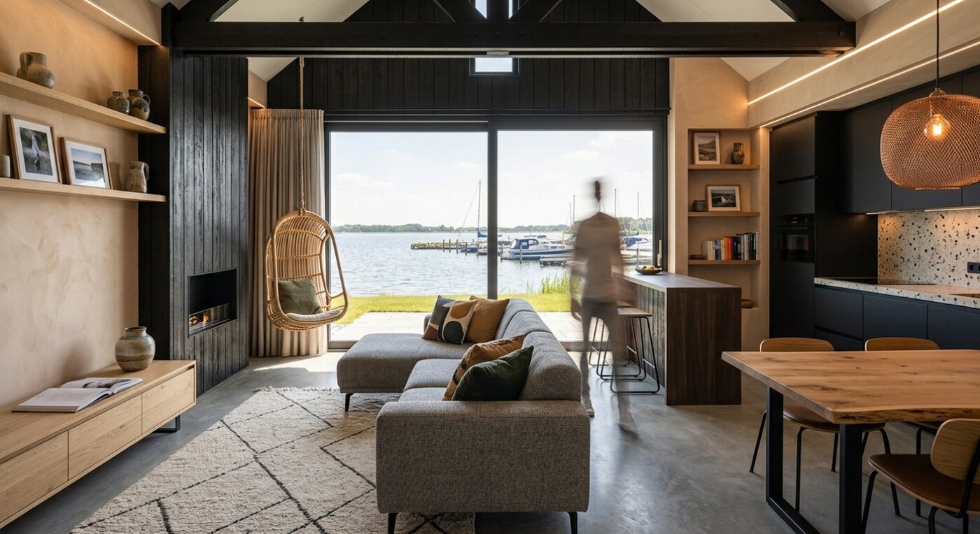 Archithello conceptidee — interieur vakantiehuisje, bewoond gevoel