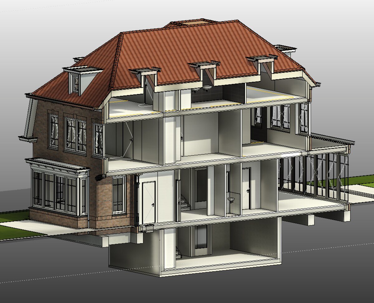 Archithello 3D-model — doorsnede vrijstaande villa met interne indeling