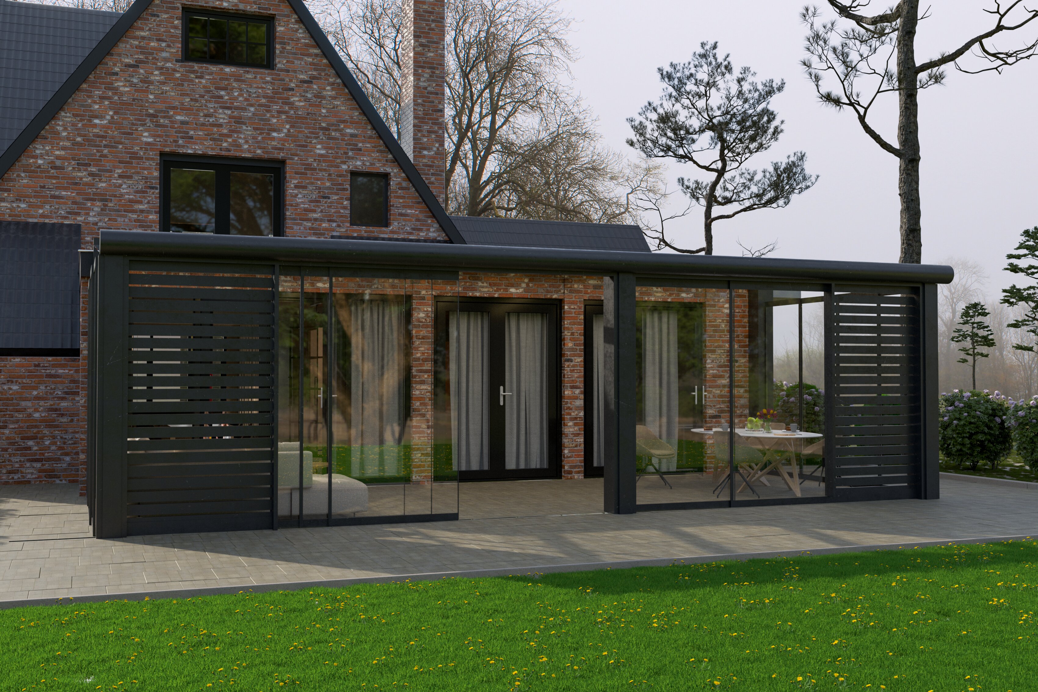 Archithello exterieur render — aluminium overkapping aanbouw jaren 30 woning
