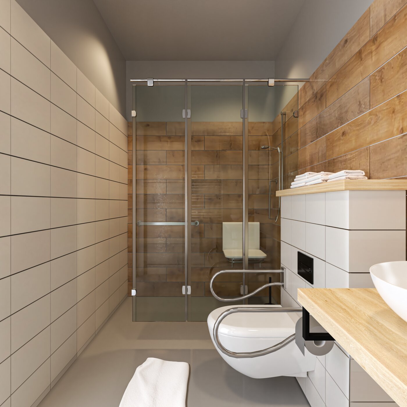 Archithello interieur render — badkamer douche detail